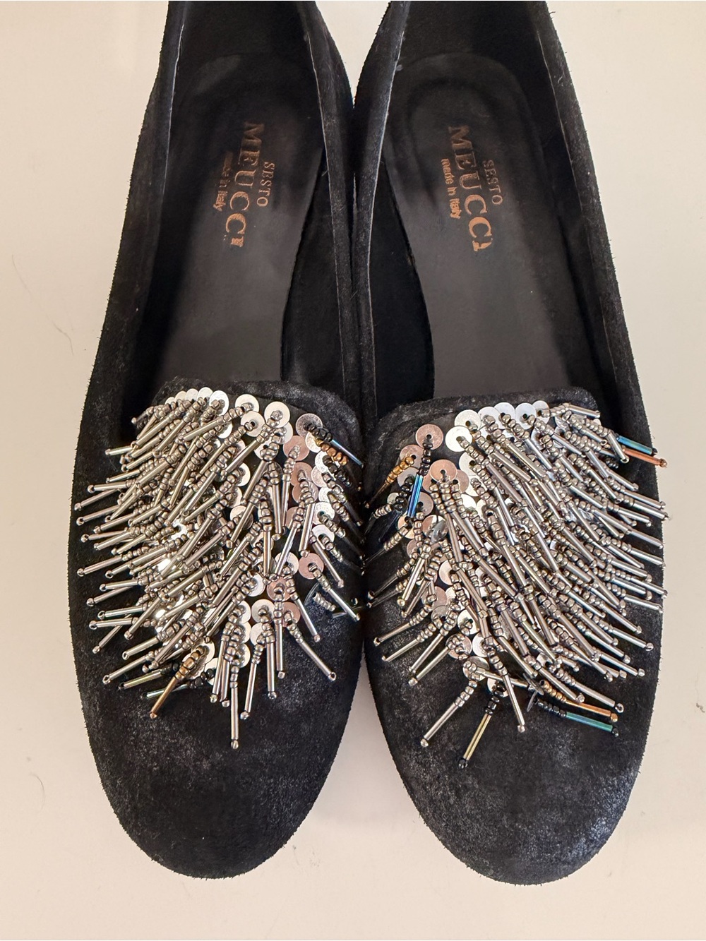 Sesto Meucci Designer Kamille Black Suede Loafers Size 8.5 (fits 8)